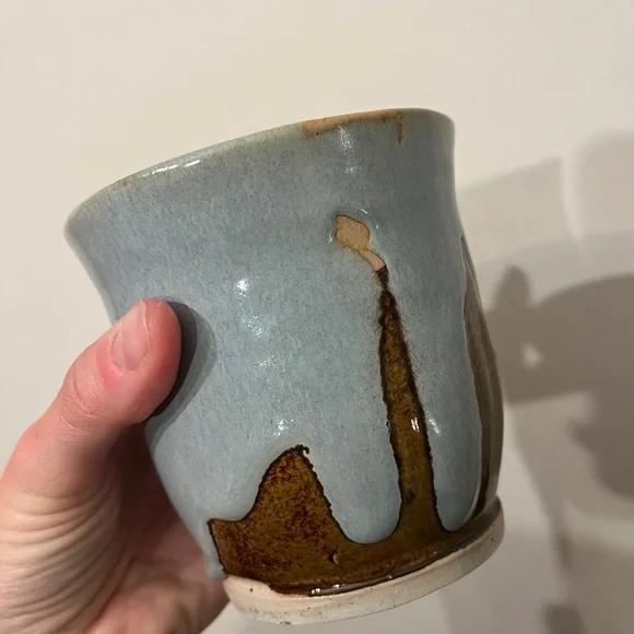 Handmade Farmhouse style Ceramic Mug. Light Blue Brown and White glaze. - Picture 2 of 5